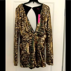 New Years Eve Gold Geometric sequined Romper
